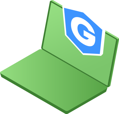 Laptop with Gatefy badge.