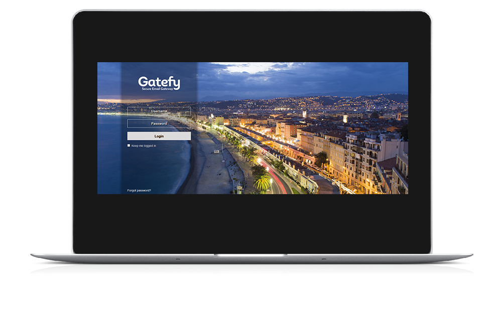 Mockup do Gatefy Email Protection em computador com fundo transparente.