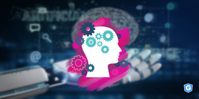 Engrenagens na cabeça e robô controlando inteligência via regressão logística.