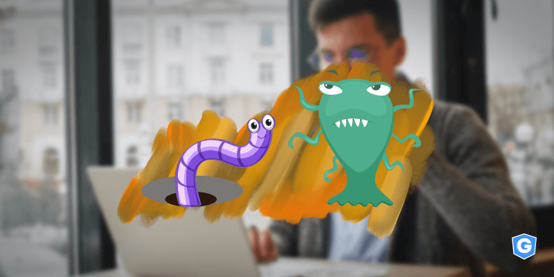 Worm e vírus lado a lado em computador de homem.