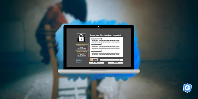 Sequestro de dados e computador por ransomware.