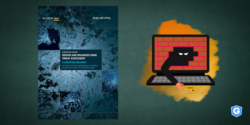 Capa do relatório SOCTA ao lado de hacker atacando computador