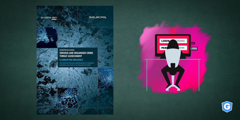 SOCTA report's cover and hacker attacking computer.